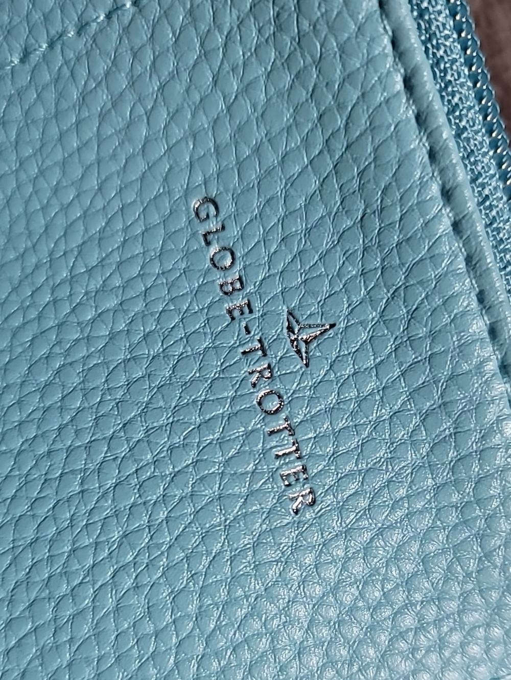Light Blue Leather Wristlet Clutch with Tan Accents - Picture 6 of 6